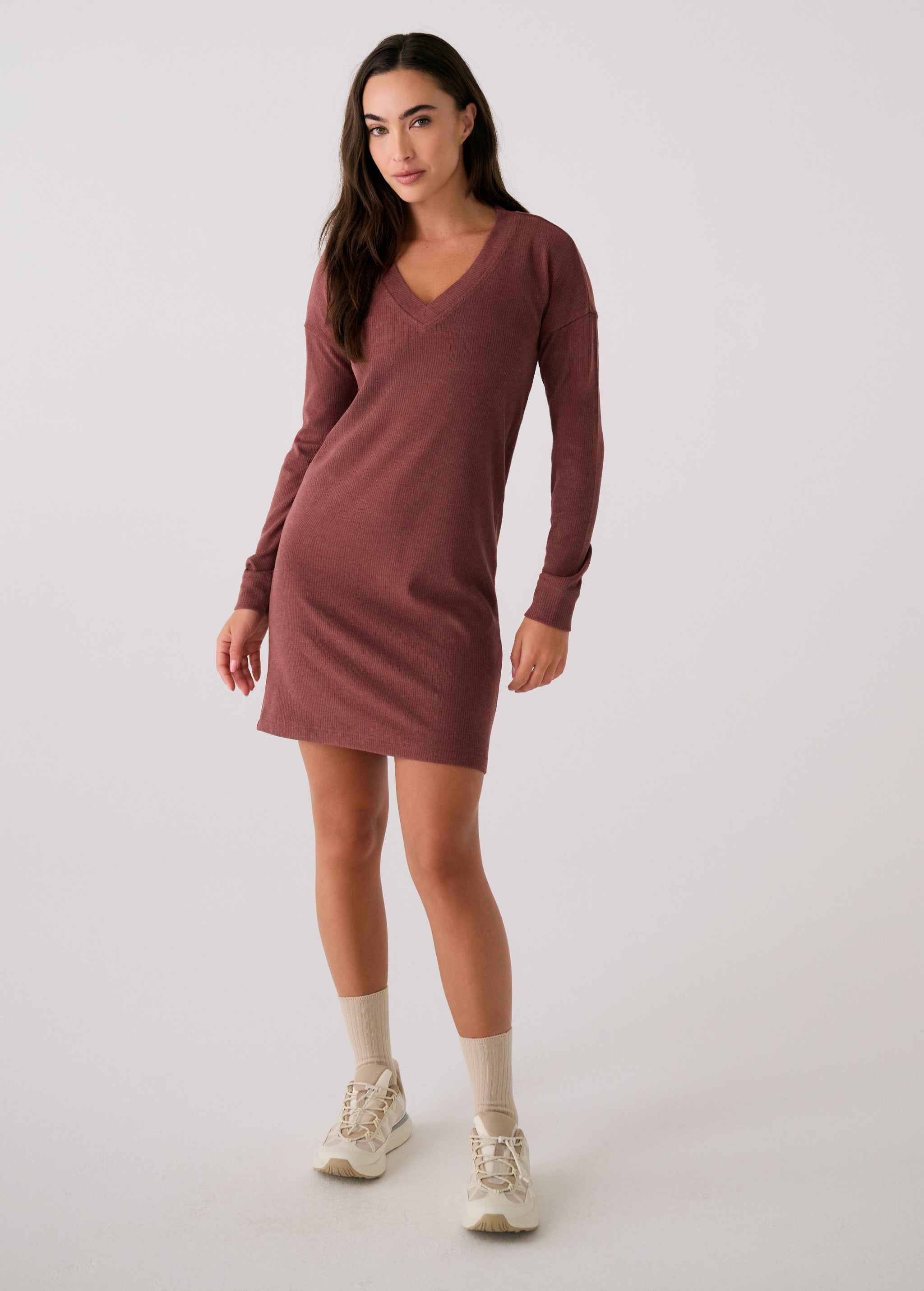 Traverse V-Neck Dress | Soft ribbed fall dress for women Lole Traverse V-Neck Dress | Soft ribbed fall dress for women Lole