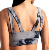 Lolë Step Up Bra in grey watercolour print — this high-support longline sports bra sets you in motion