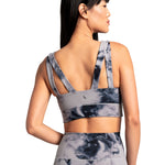 Lolë Step Up Bra in grey watercolour print — this high-support longline sports bra sets you in motion