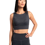 Lolë Step Up Bra in charcoal — this high-support longline sports bra sets you in motion