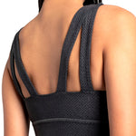 Lolë Step Up Bra in charcoal — this high-support longline sports bra sets you in motion