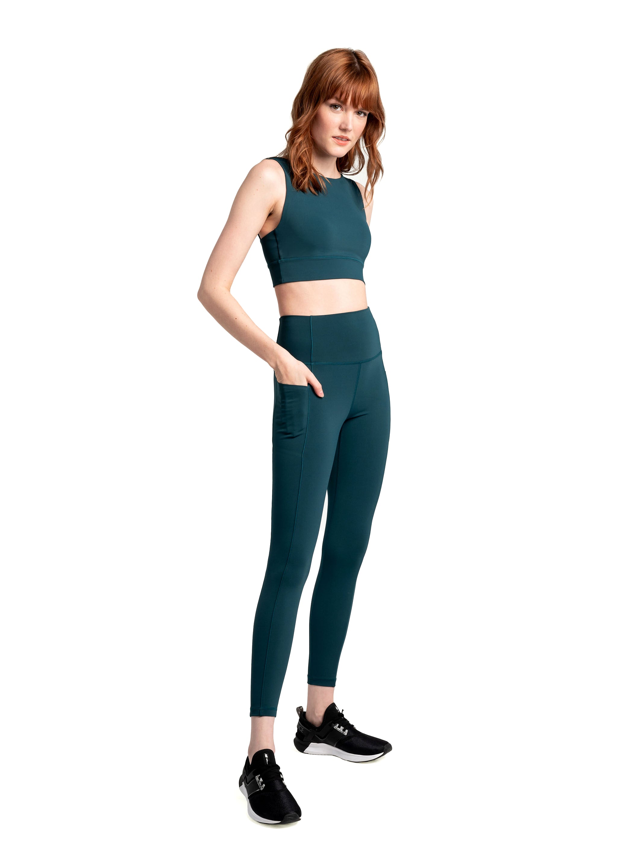 Lolë Step Up Bra in emerald — this high-support longline sports bra sets you in motion