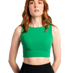 Lolë Step Up Bra in Jade green — this high-support longline sports bra sets you in motion