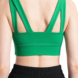 Lolë Step Up Bra in Jade green — this high-support longline sports bra sets you in motion