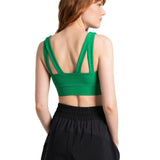 Lolë Step Up Bra in Jade green — this high-support longline sports bra sets you in motion