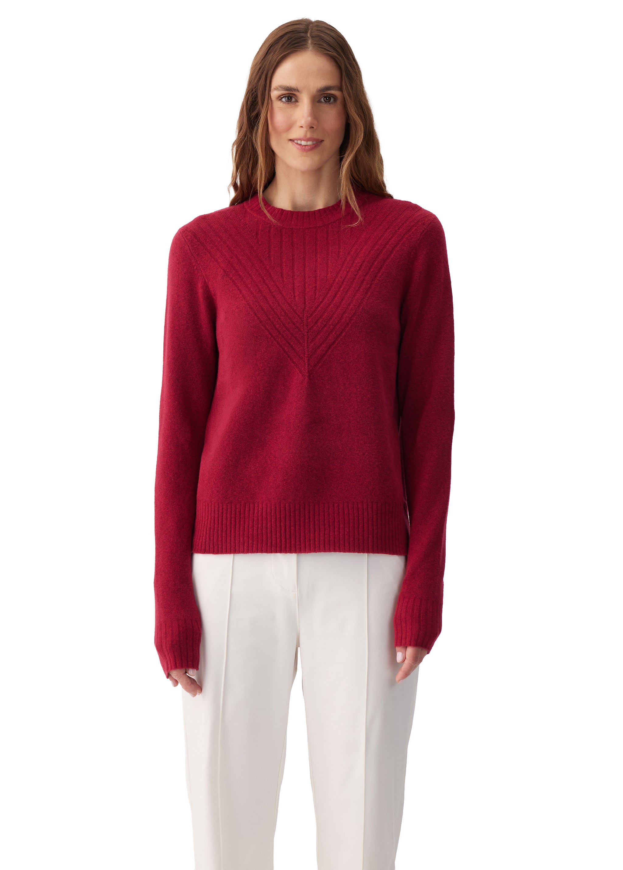Lolë Camila Crew Neck Sweater in Garnet dark red — the Camila Crew Neck is soft, cozy, and perfectly unfussy
