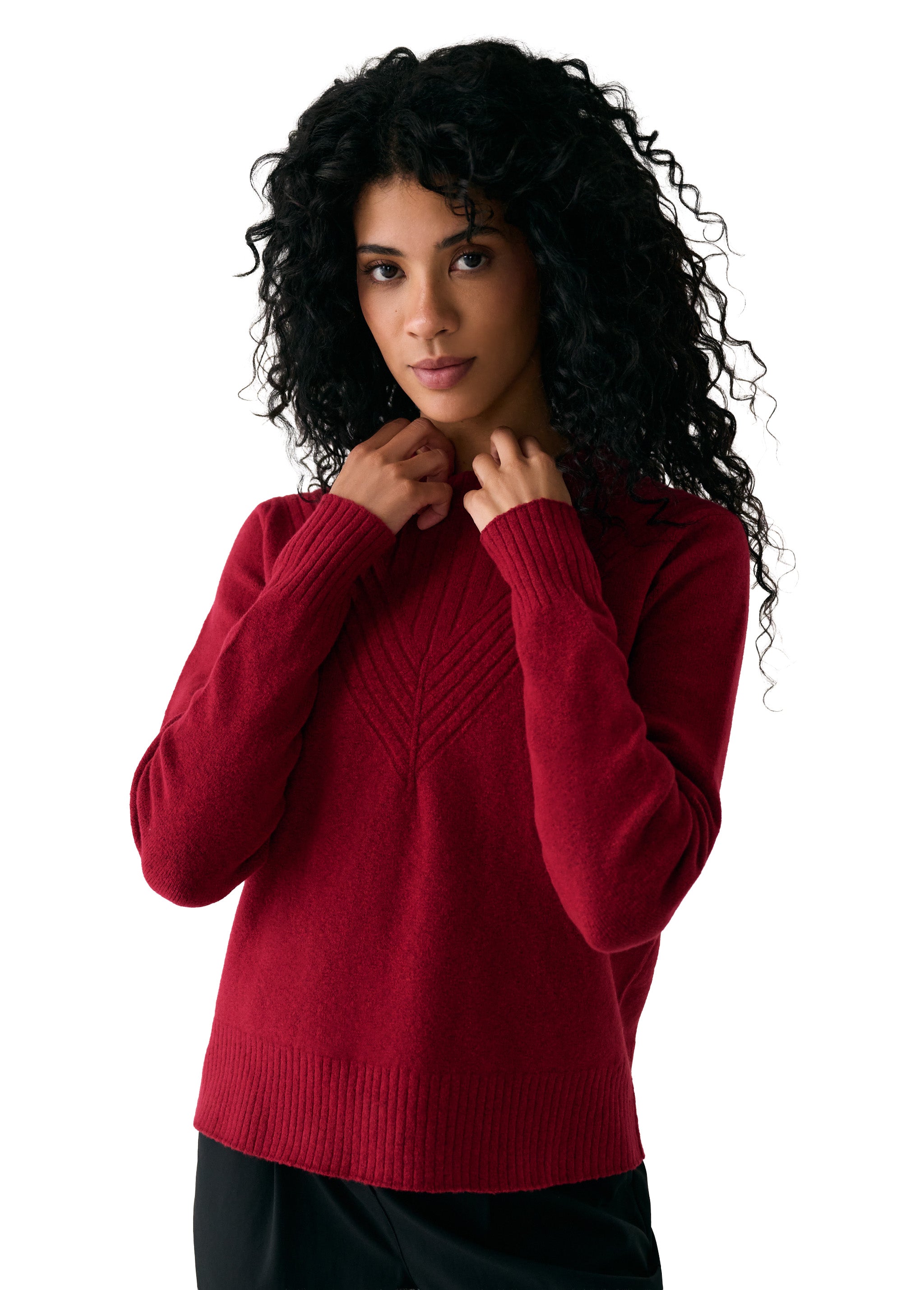 Lolë Camila Crew Neck Sweater in red — the Camila Crew Neck is soft, cozy, and perfectly unfussy