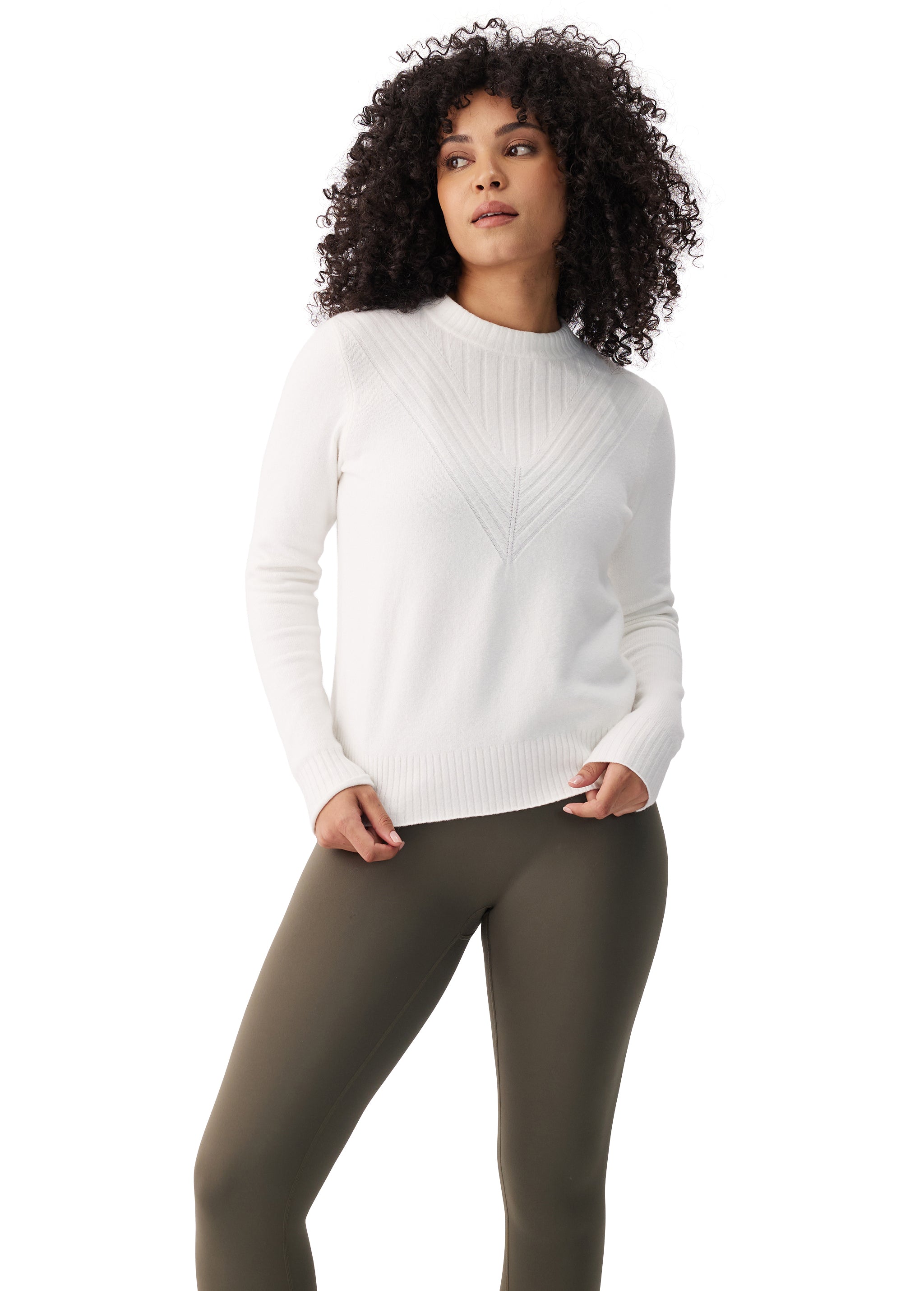 Lolë Camila Crew Neck Sweater in Birch cream — the Camila Crew Neck is soft, cozy, and perfectly unfussy