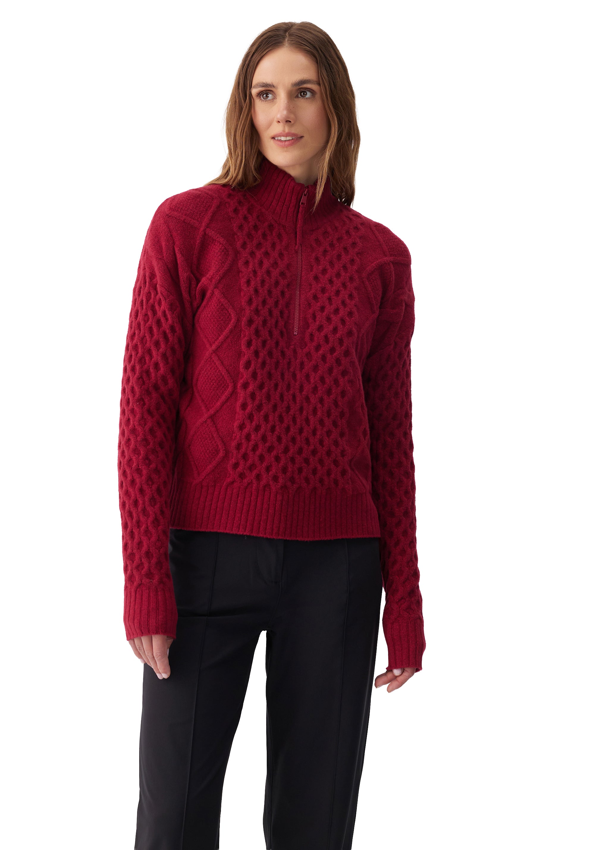 Lolë Camila 1/2 Zip Sweater in Garnet dark red