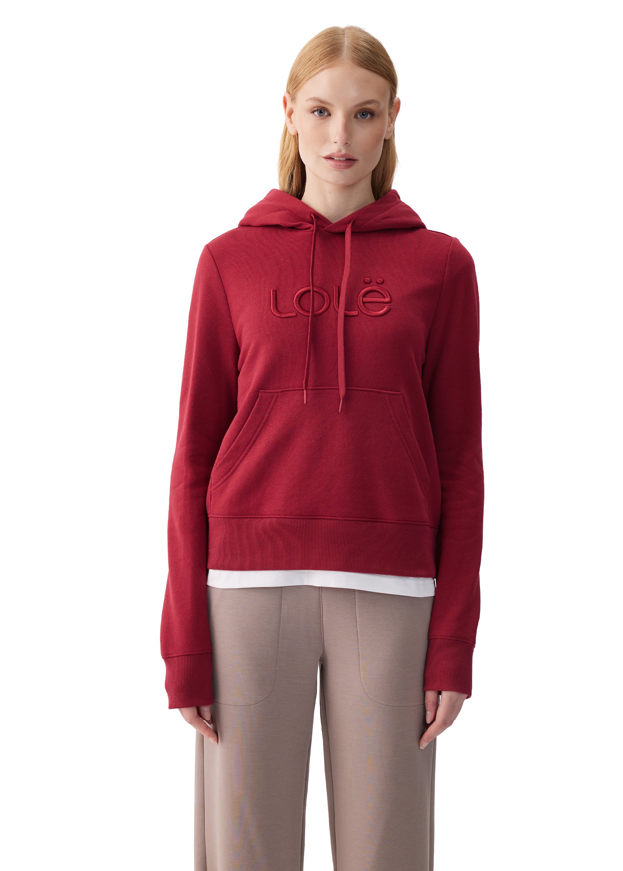 Lolë Icone Pullover Hoodie in Garnet dark red