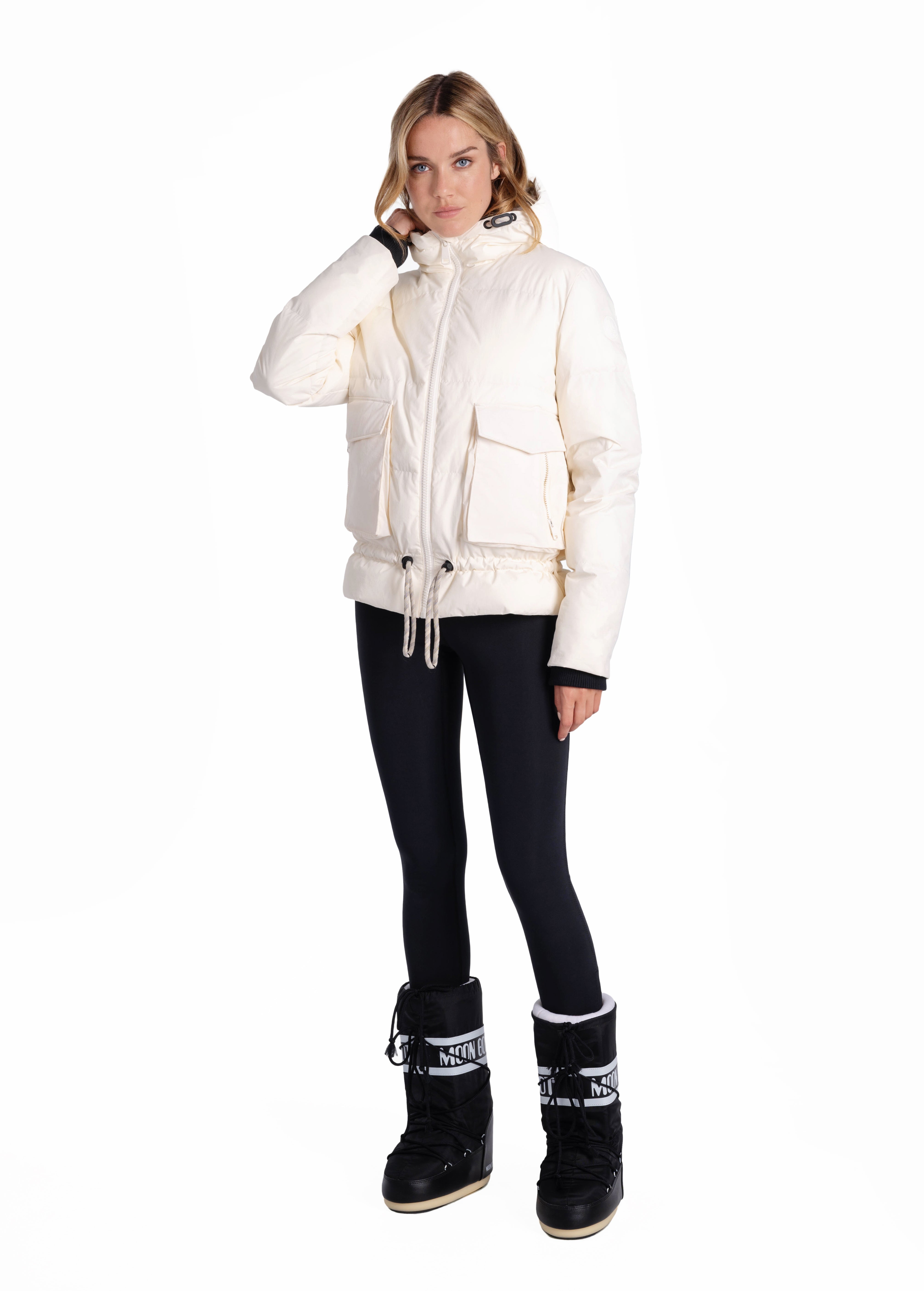 Lolë Kylee Synth Down Jacket in Gardenia cream — complete with an inner pocket, in a relaxed silhouette
