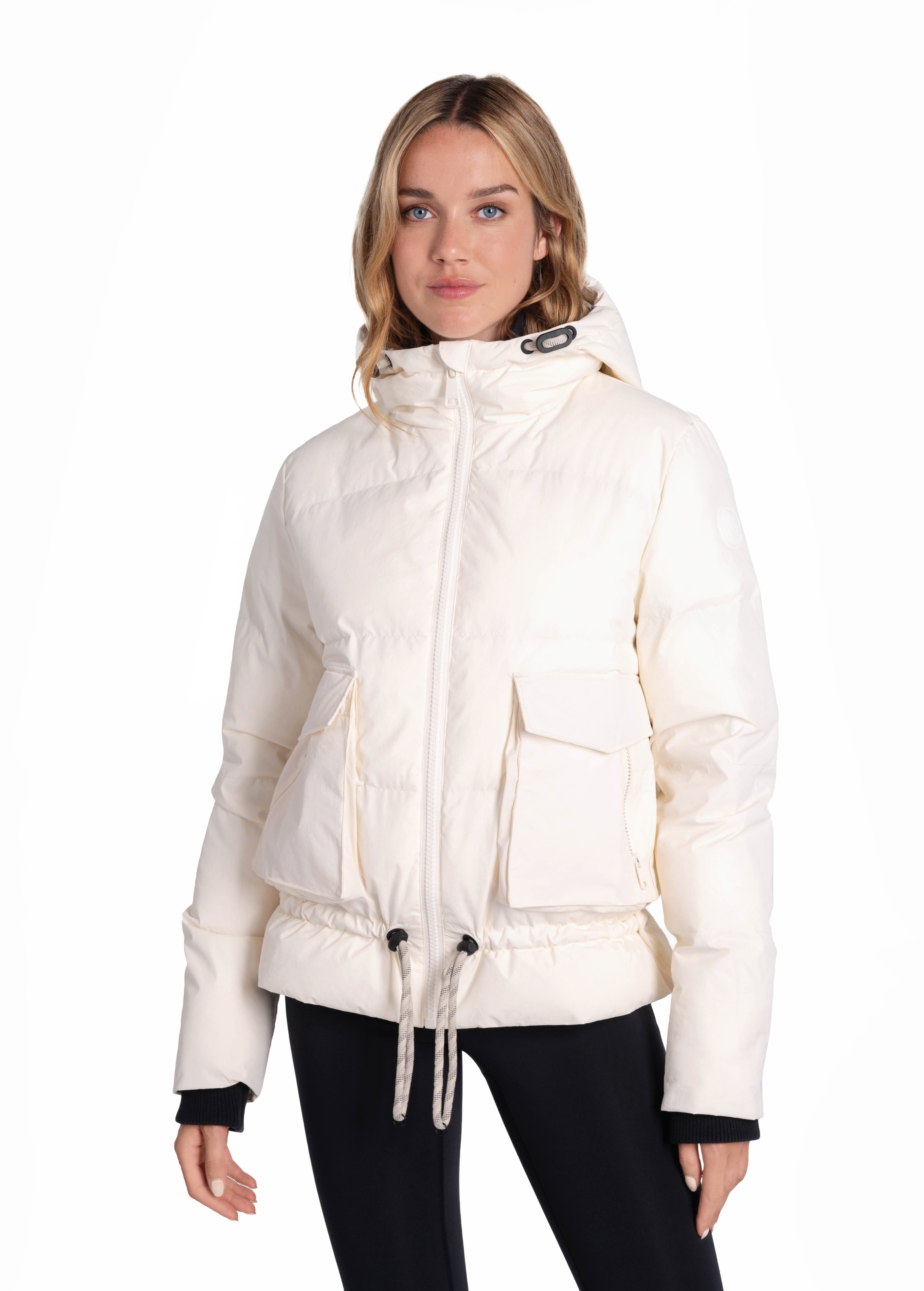 Lolë Kylee Synth Down Jacket in Gardenia cream — complete with an inner pocket, in a relaxed silhouette