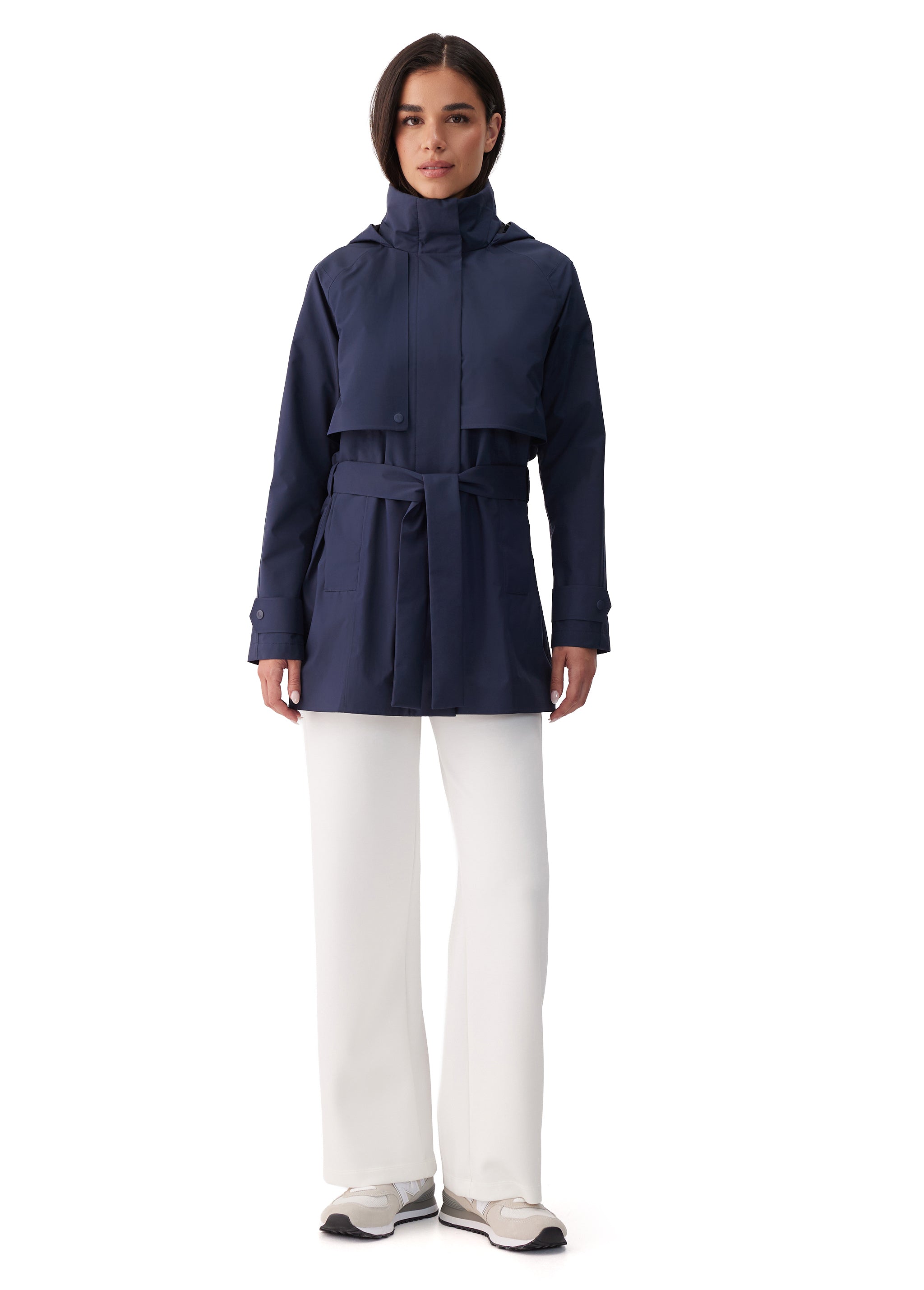 Lolë Alizé Short Trench Coat in Outerspace navy — fit note: Cut with a relaxed fit for comfortable layering