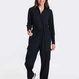 Lolë Forillon Jumpsuit in black — the Forillon long sleeve Jumpsuit is the ultimate packing piece