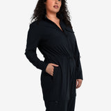 Lolë Forillon Jumpsuit in black — the Forillon long sleeve Jumpsuit is the ultimate packing piece