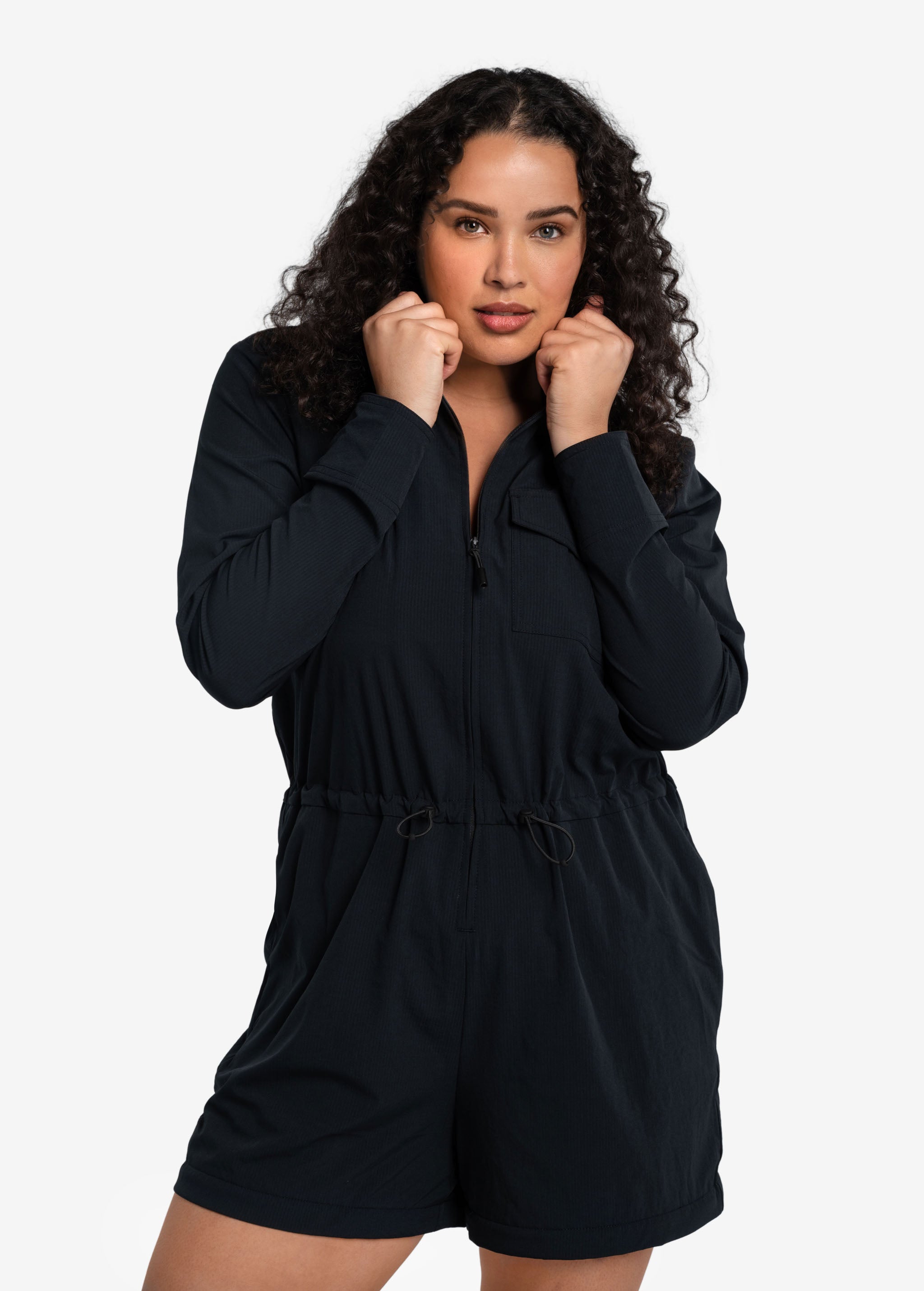 Lolë Forillon Jumpsuit in black — the Forillon long sleeve Jumpsuit is the ultimate packing piece