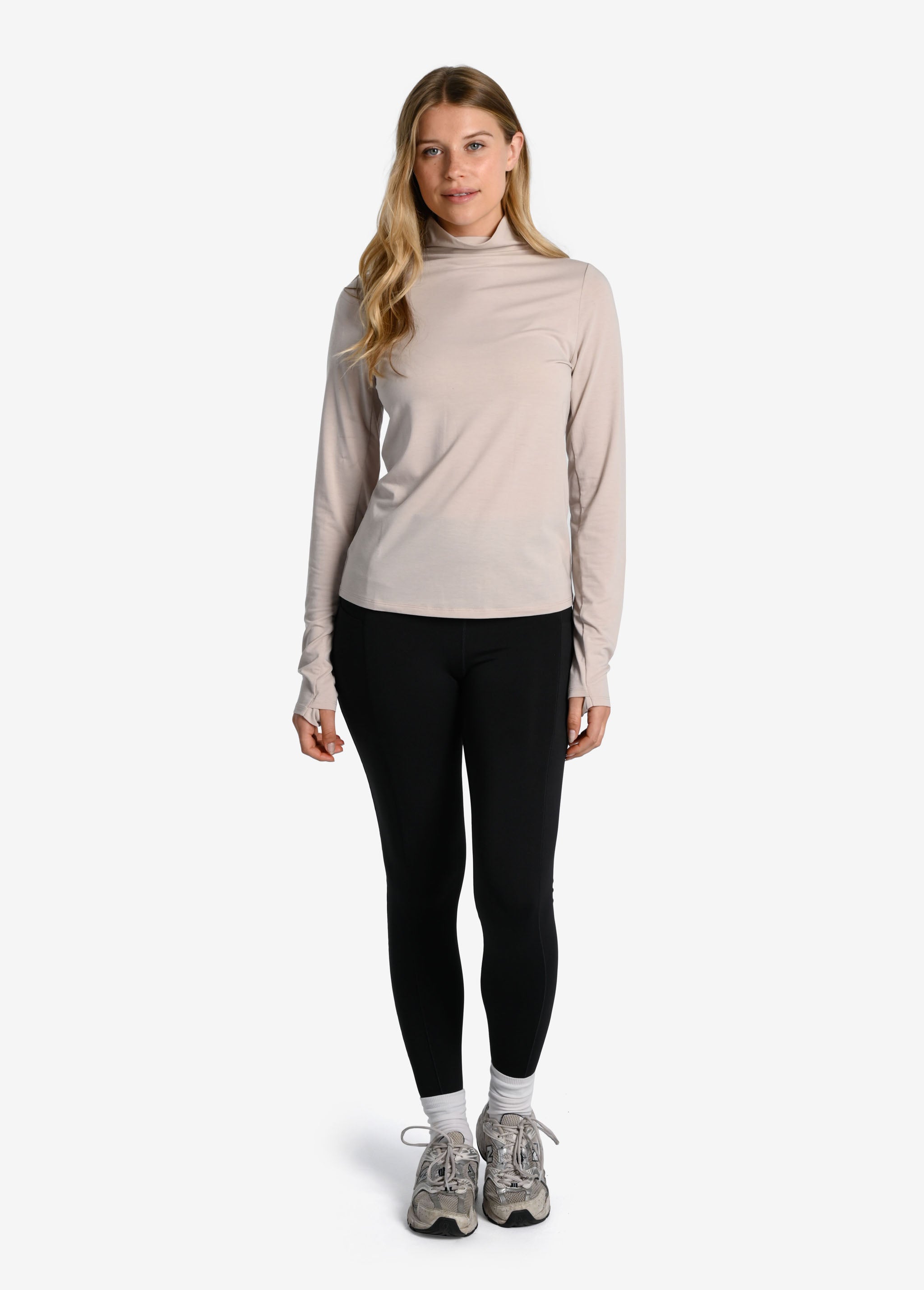Lolë Performance Wool Moisture-Wicking Turtleneck in Abalone pale greige