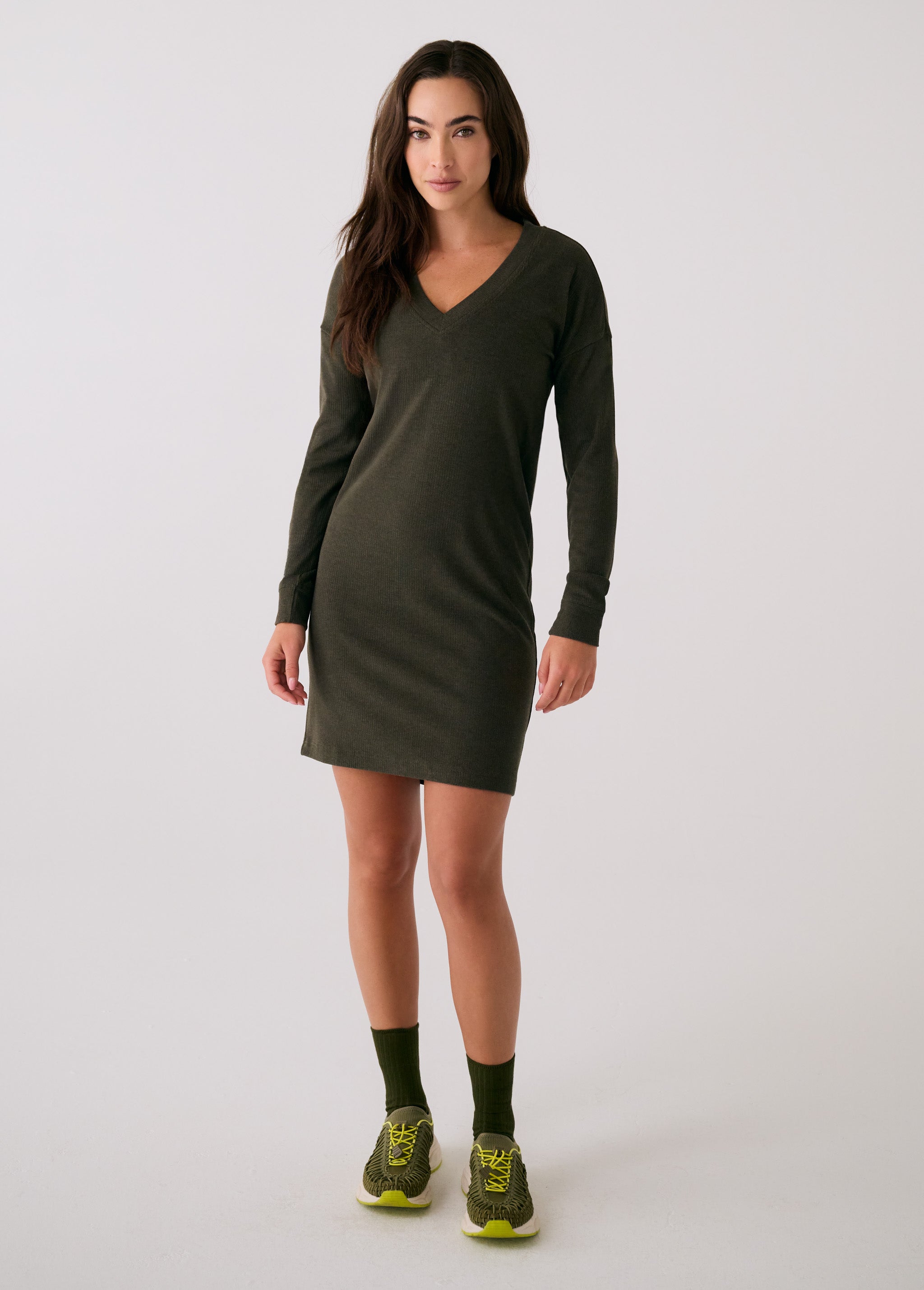 v neck long sleeve t shirt dress White Ribbed V-Neck Long Sleeve T-Shirt BLANK
