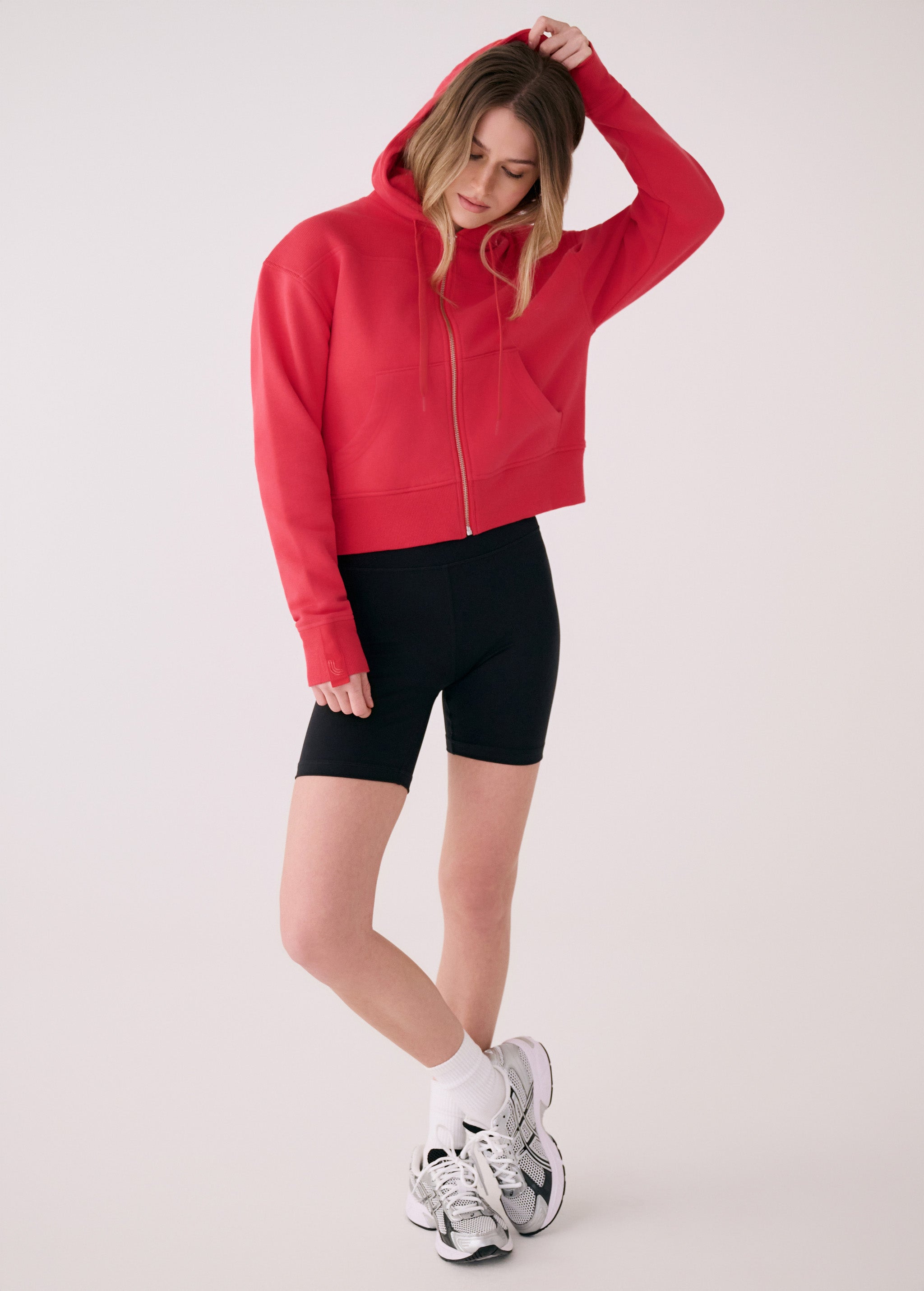 Lolë Icon Full Zip Hoodie in Poppy red