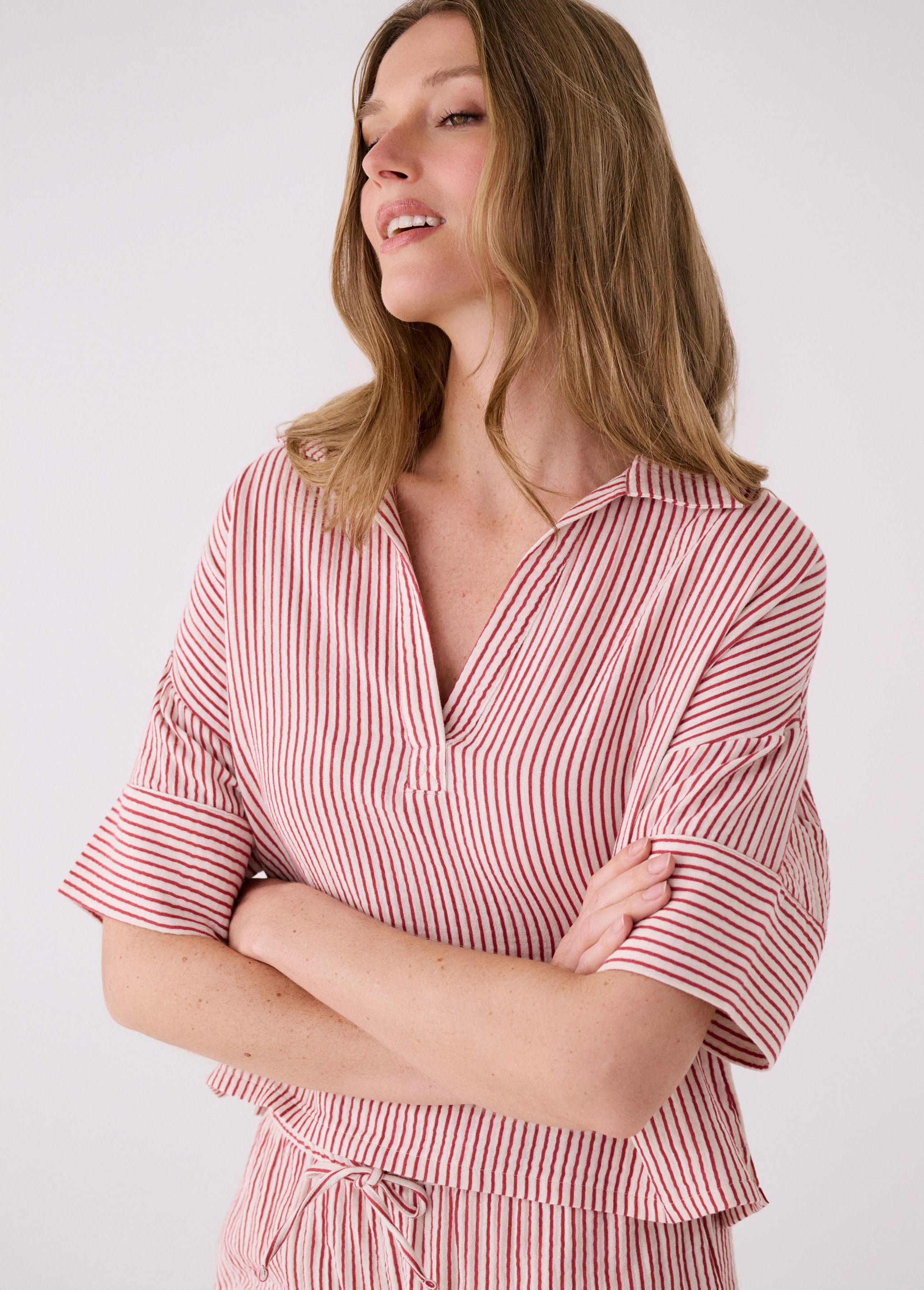 Lolë Bella Short Sleeve in pink stripe