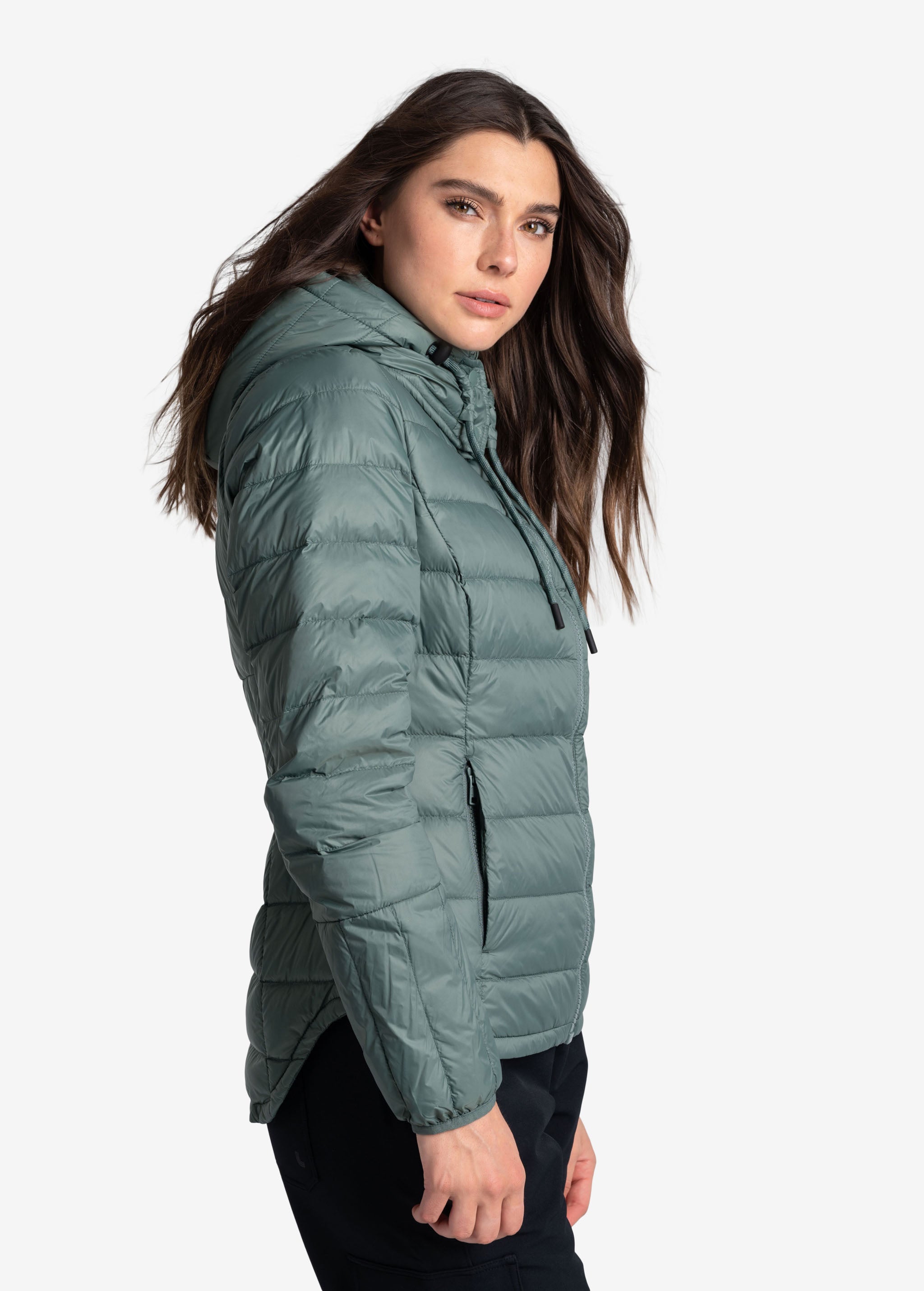 Lolë Emeline Down Jacket in blue — embrace the outdoors in style and comfort with the Emeline Down Jacket