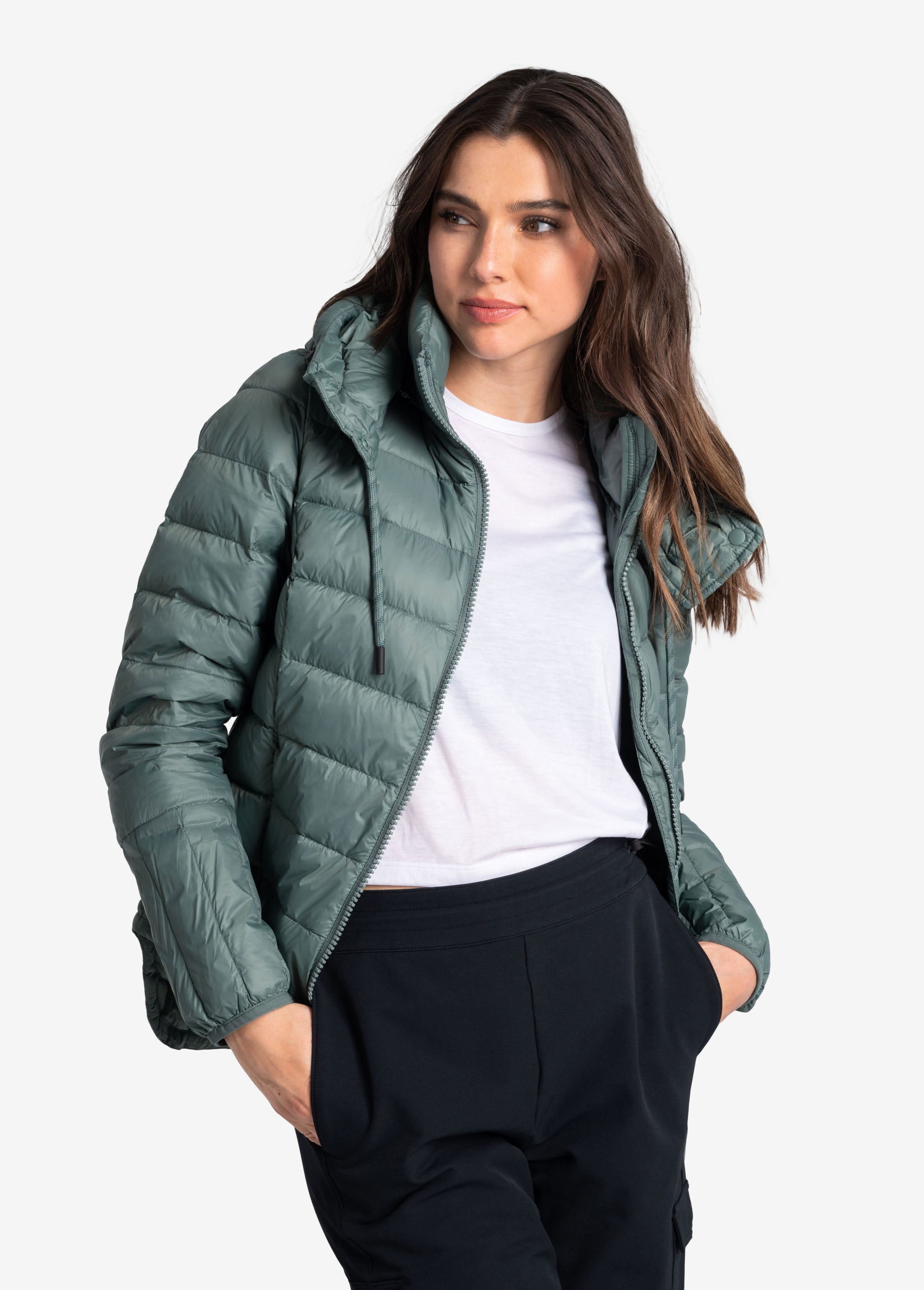 Lolë Emeline Down Jacket in blue — embrace the outdoors in style and comfort with the Emeline Down Jacket
