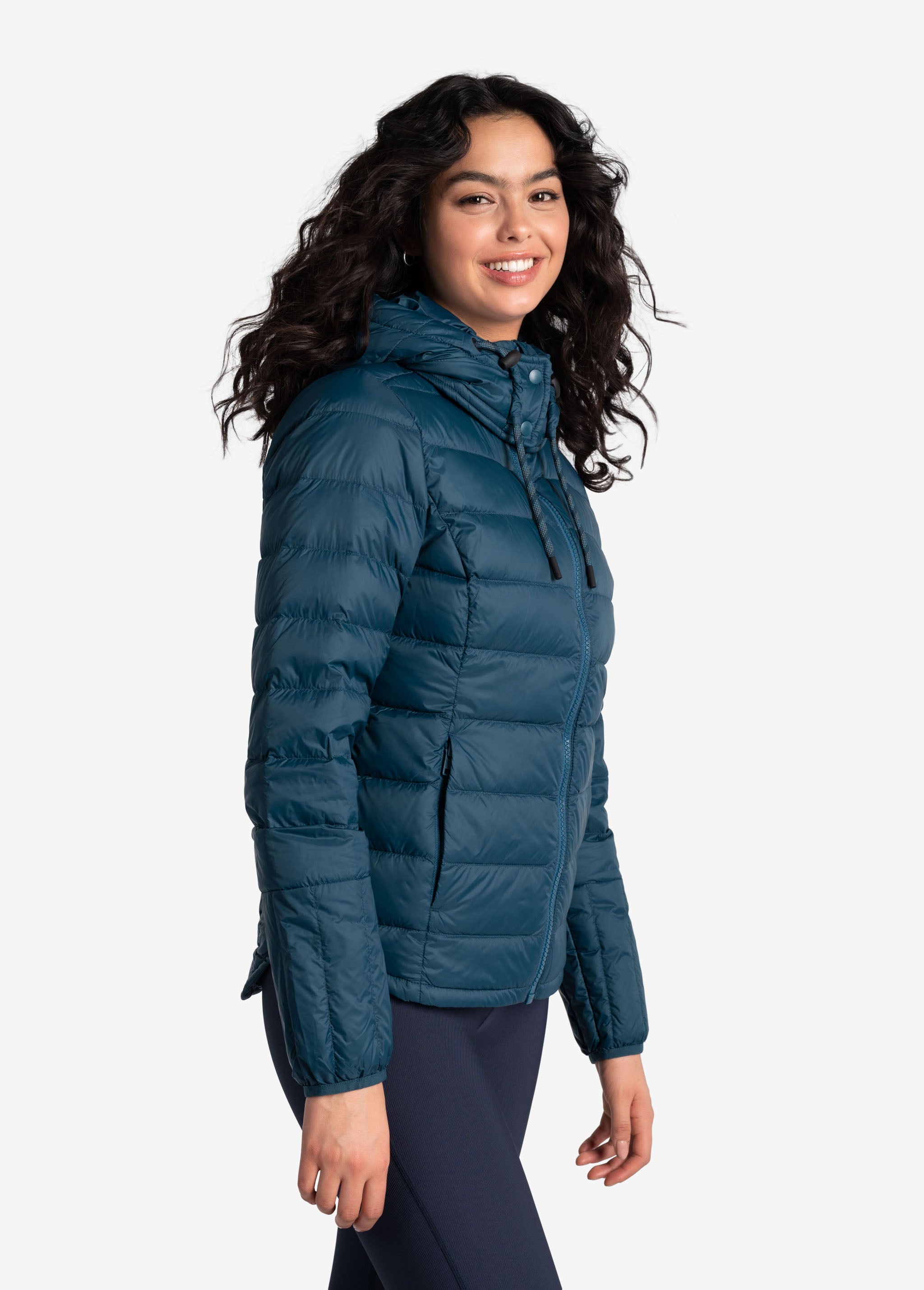 Lolë Emeline Down Jacket in blue — embrace the outdoors in style and comfort with the Emeline Down Jacket