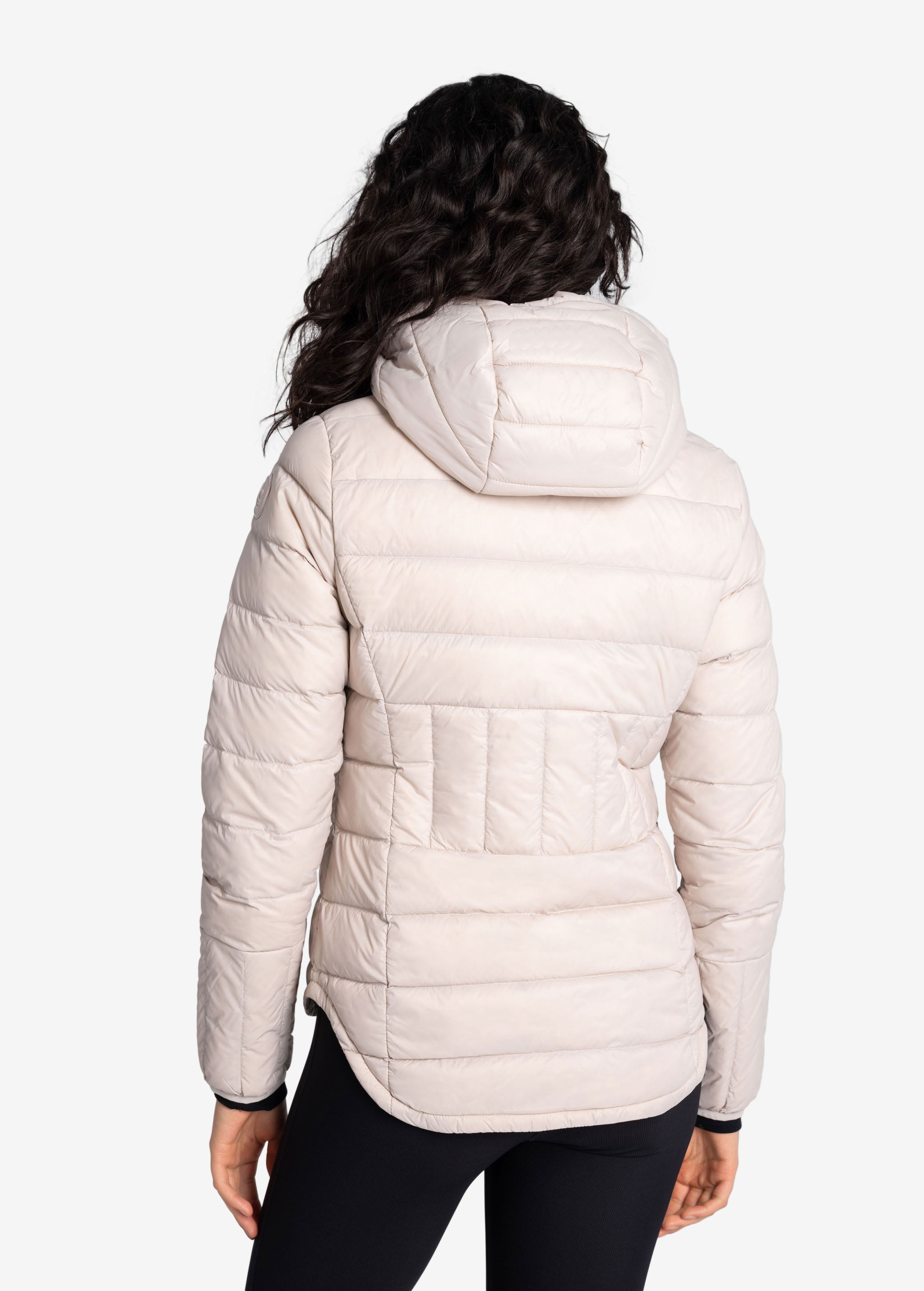 Lolë Emeline Down Jacket in Abalone pale greige — embrace the outdoors in style and comfort with the Emeline Down Jacket