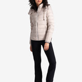 Lolë Emeline Down Jacket in Abalone pale greige — embrace the outdoors in style and comfort with the Emeline Down Jacket