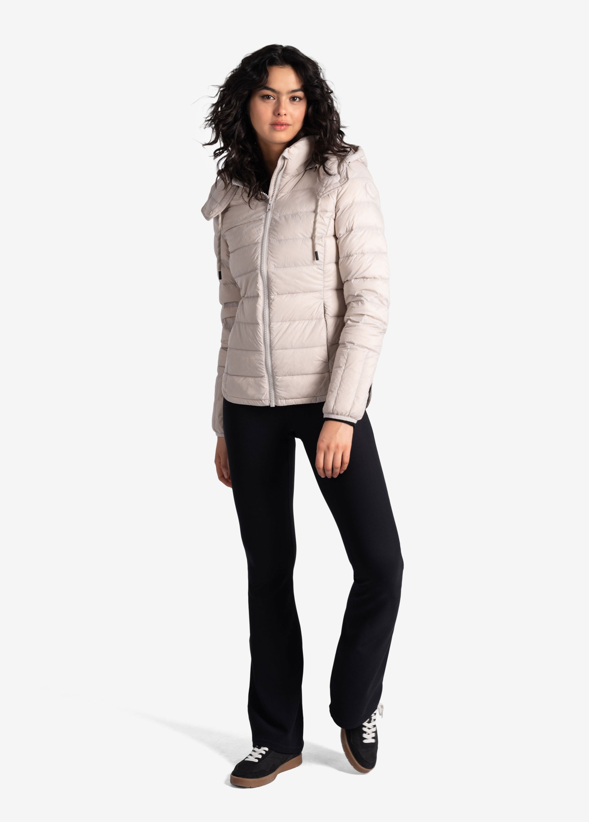 Lolë Emeline Down Jacket in Abalone pale greige — embrace the outdoors in style and comfort with the Emeline Down Jacket