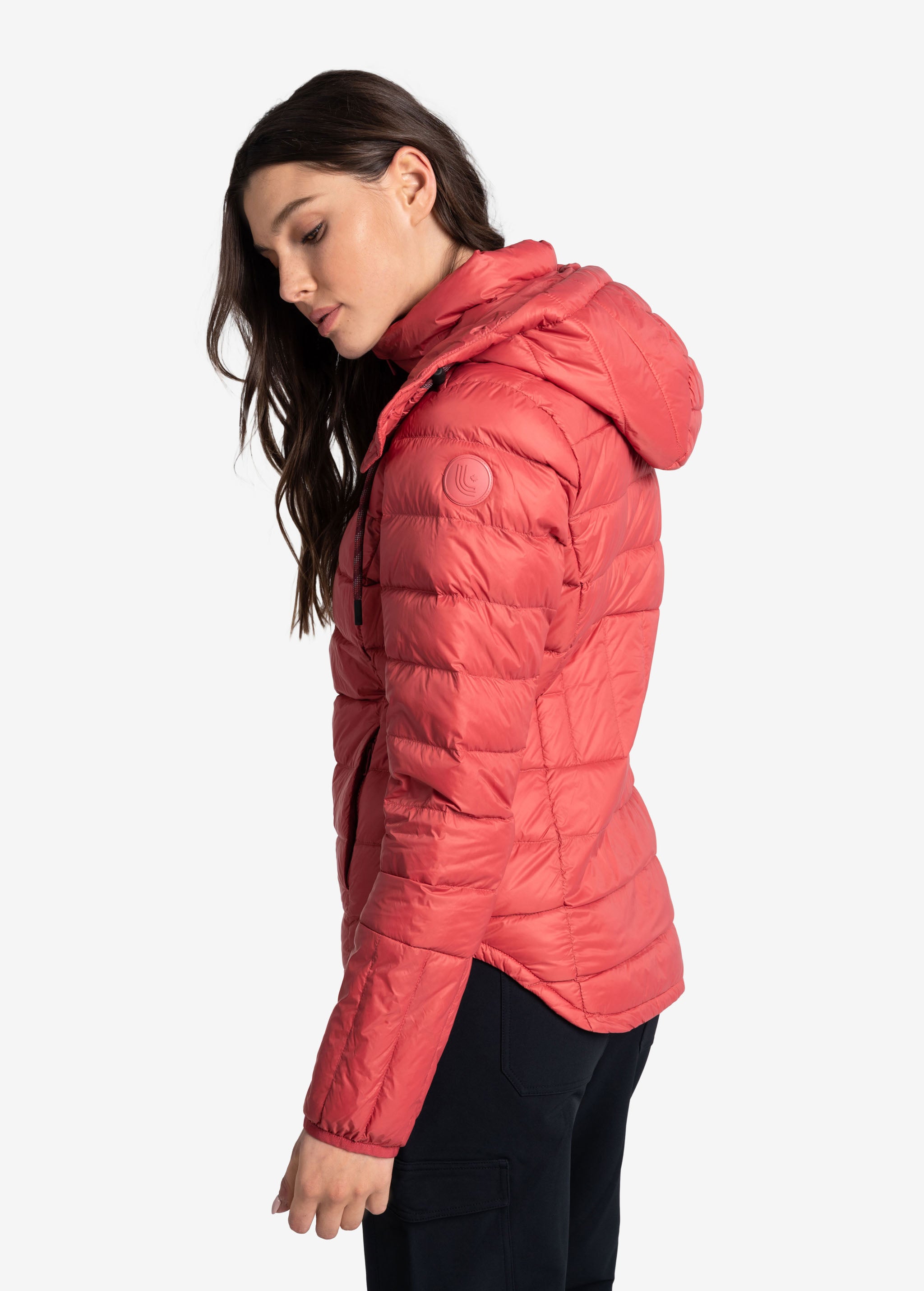 Lolë Emeline Down Jacket in Cerise coral — embrace the outdoors in style and comfort with the Emeline Down Jacket
