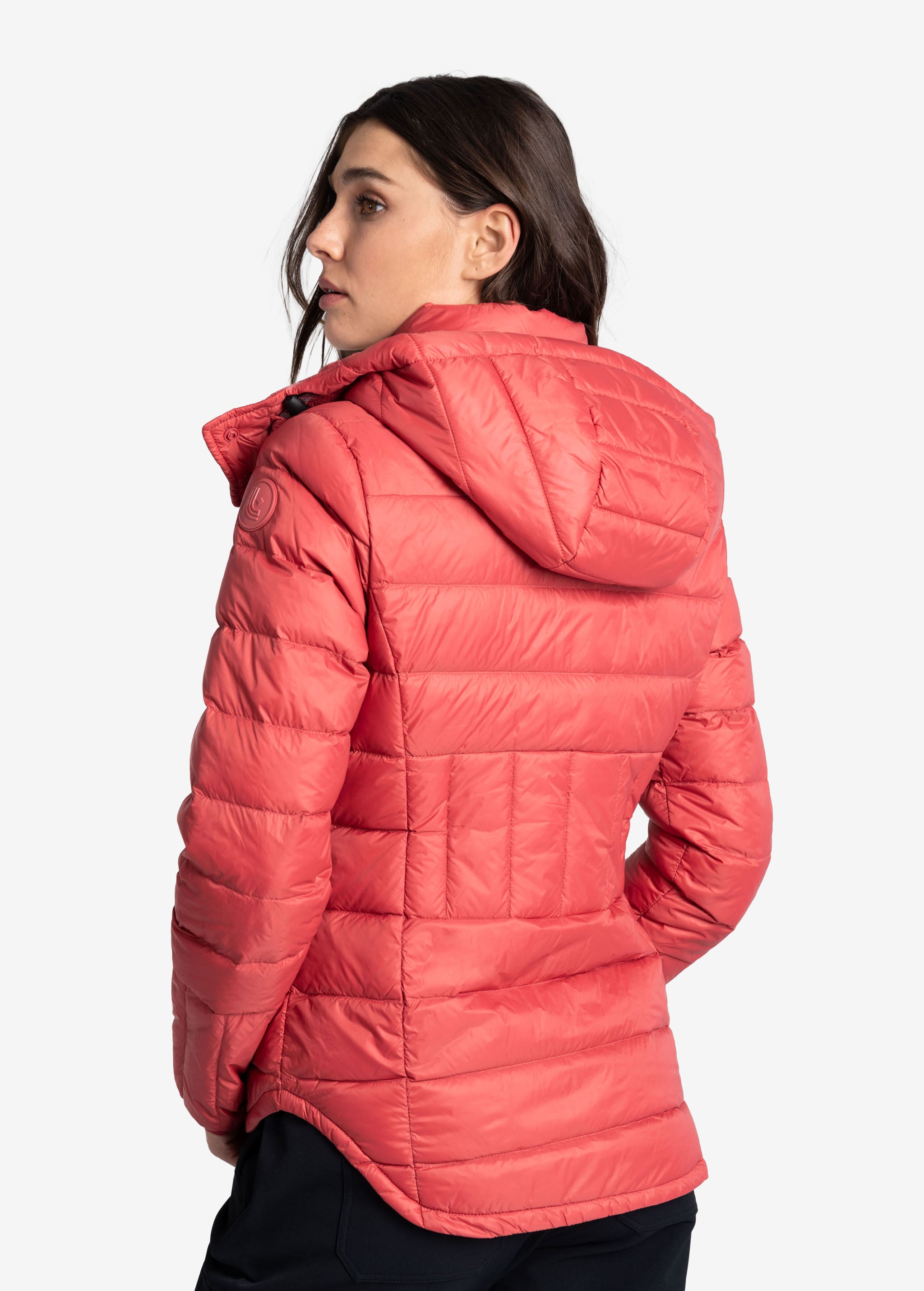 Lolë Emeline Down Jacket in Cerise coral — embrace the outdoors in style and comfort with the Emeline Down Jacket