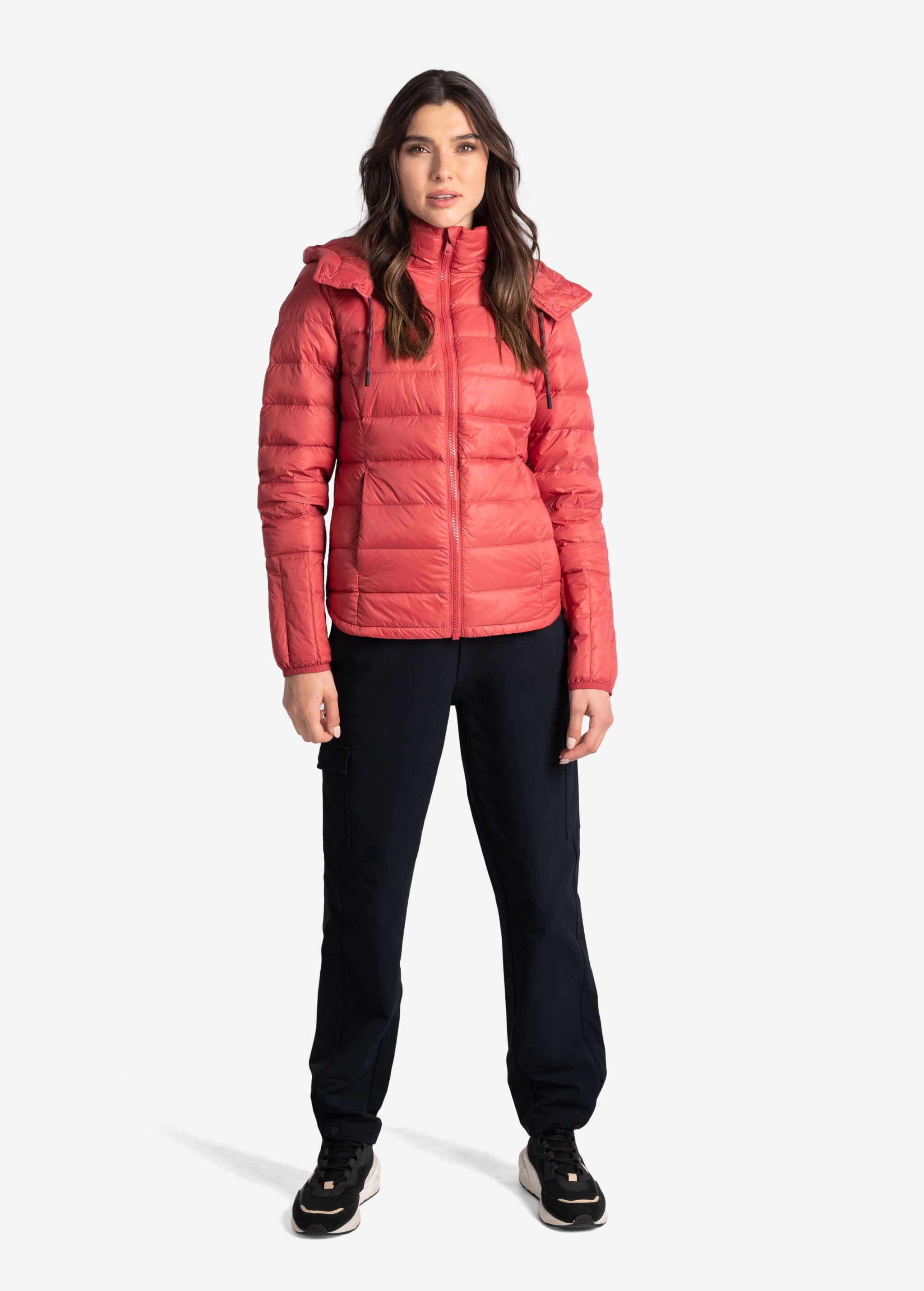 Lolë Emeline Down Jacket in Cerise coral — embrace the outdoors in style and comfort with the Emeline Down Jacket