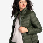Lolë Emeline Down Jacket in Kombu olive green — embrace the outdoors in style and comfort with the Emeline Down Jacket