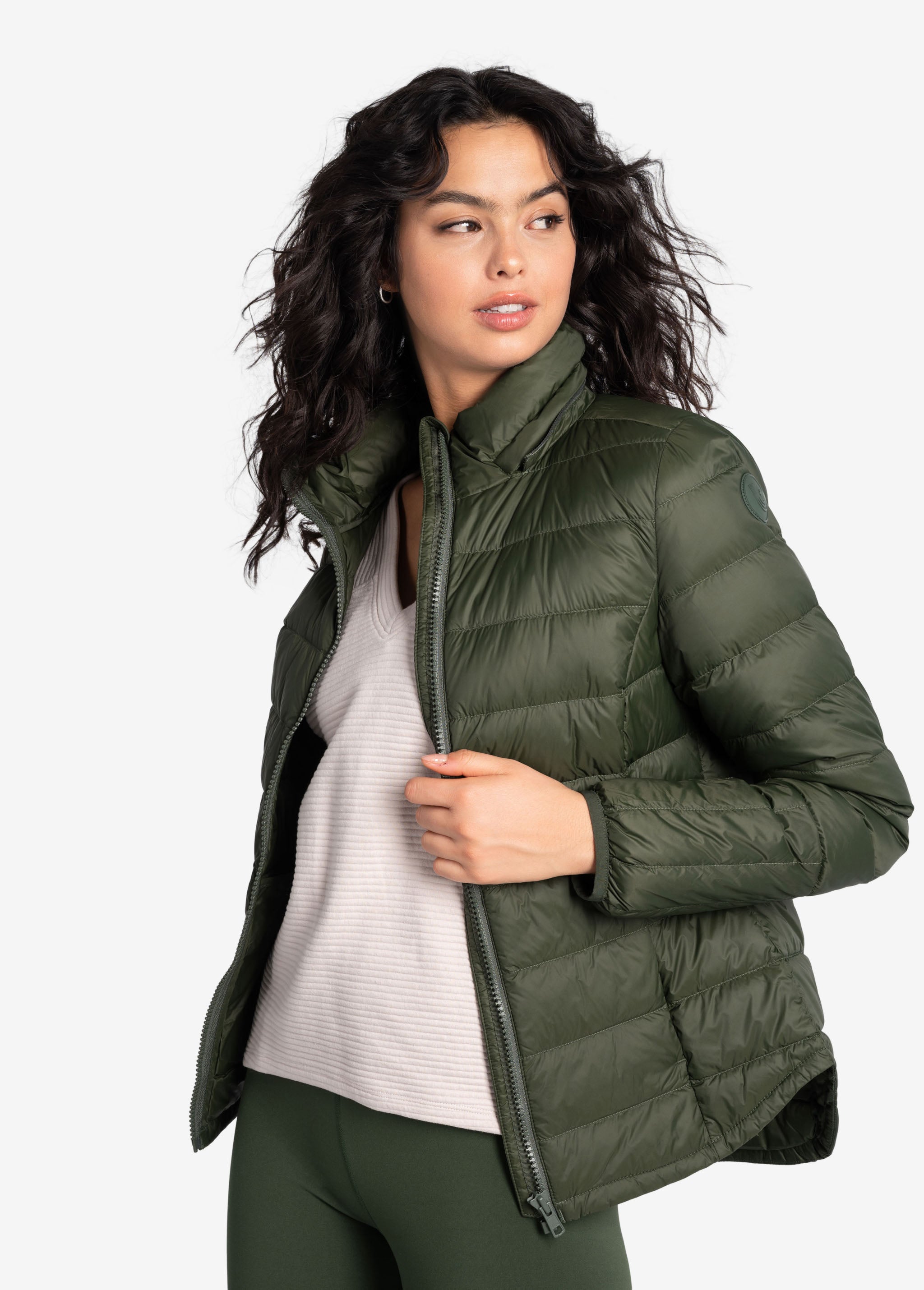 Lolë Emeline Down Jacket in Kombu olive green — embrace the outdoors in style and comfort with the Emeline Down Jacket