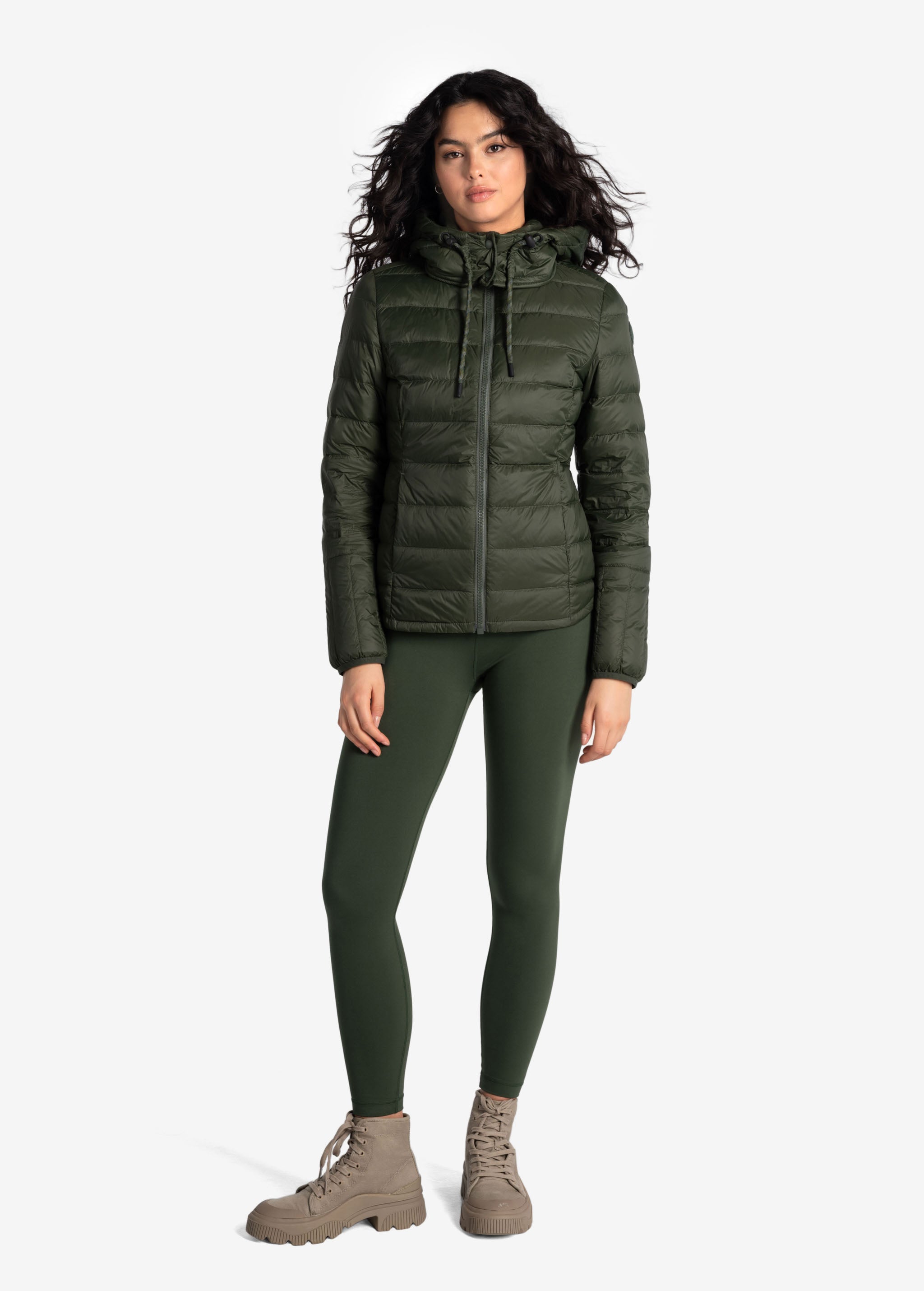 Lolë Emeline Down Jacket in Kombu olive green — embrace the outdoors in style and comfort with the Emeline Down Jacket