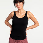 Lolë Organic Cotton Tank Top in black — comfort comes easy with this organic cotton tank top