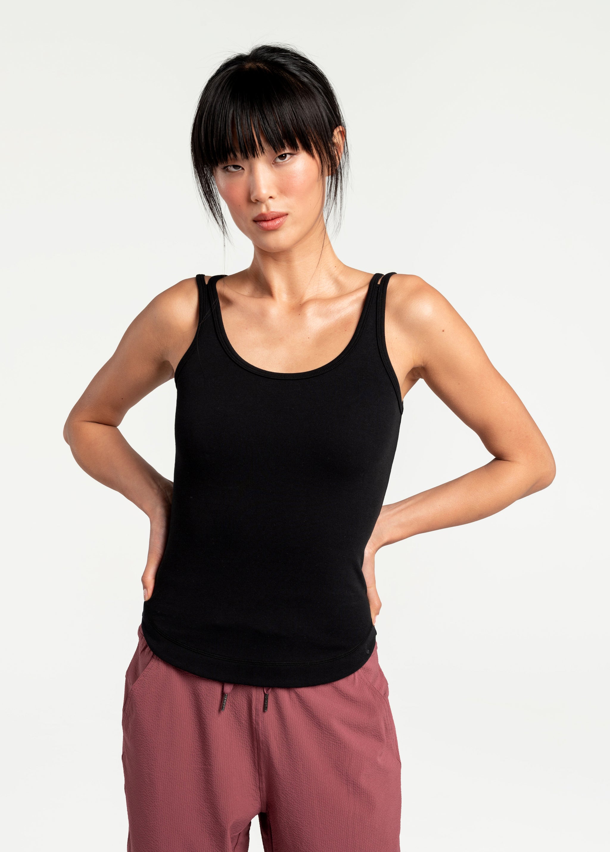 Lolë Organic Cotton Tank Top in black — comfort comes easy with this organic cotton tank top