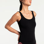 Lolë Organic Cotton Tank Top in black — comfort comes easy with this organic cotton tank top