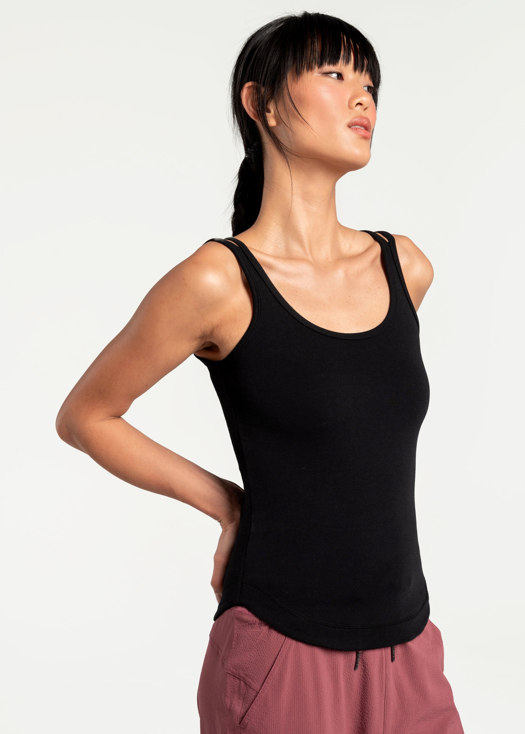 Lolë Organic Cotton Tank Top in black — comfort comes easy with this organic cotton tank top