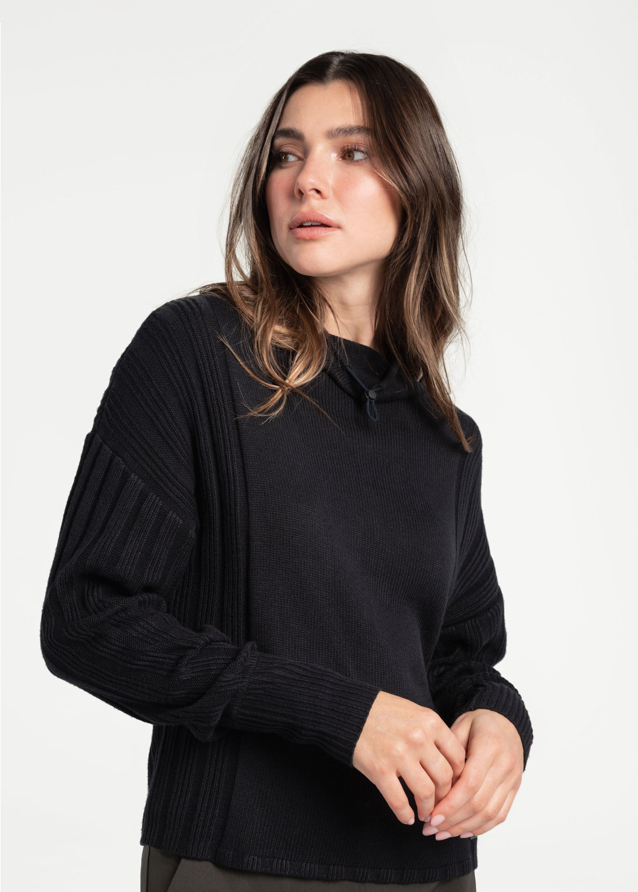 Lolë Vanier Funnel-Neck Pullover Sweater in black