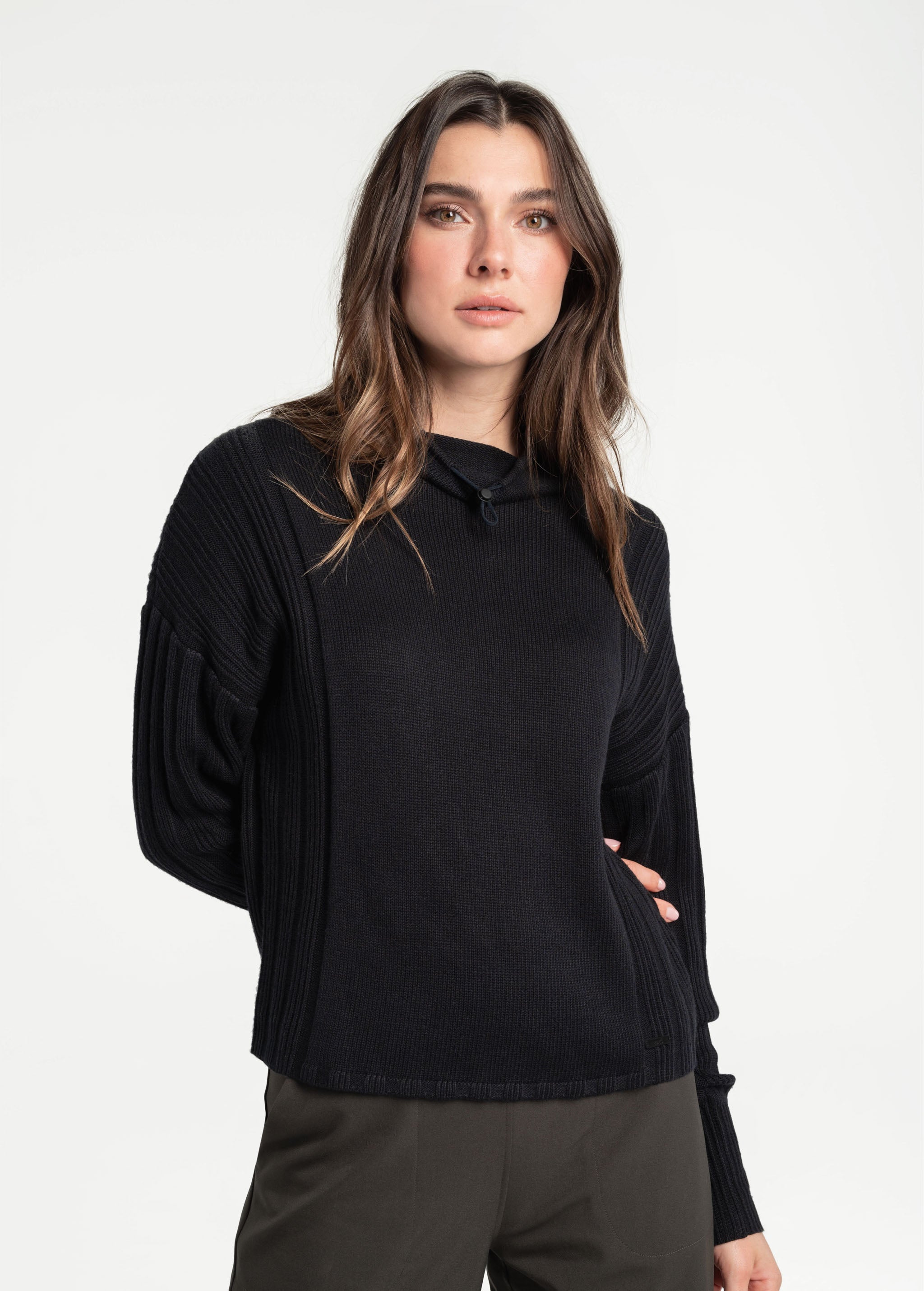 Lolë Vanier Funnel-Neck Pullover Sweater in black