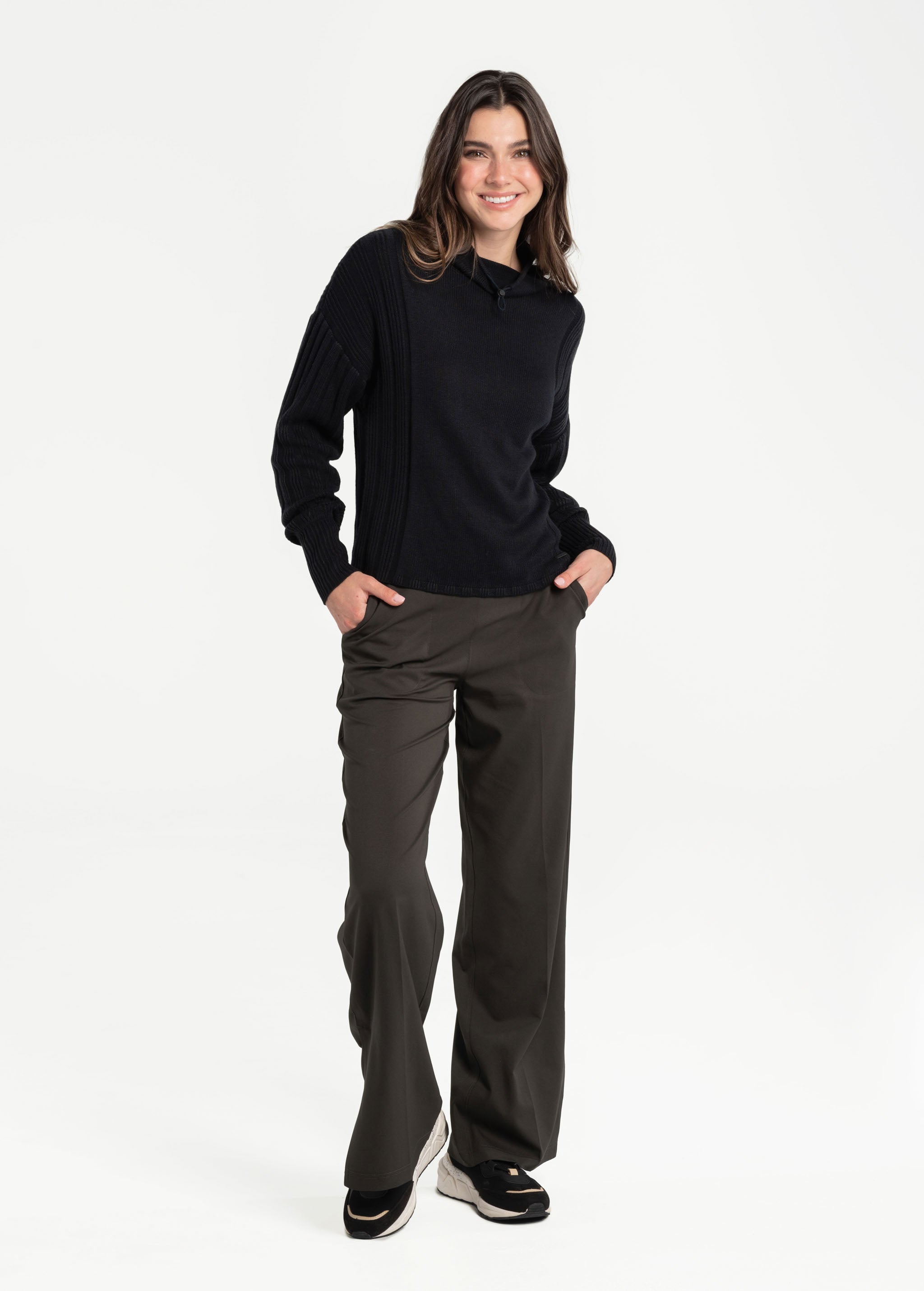 Lolë Vanier Funnel-Neck Pullover Sweater in black