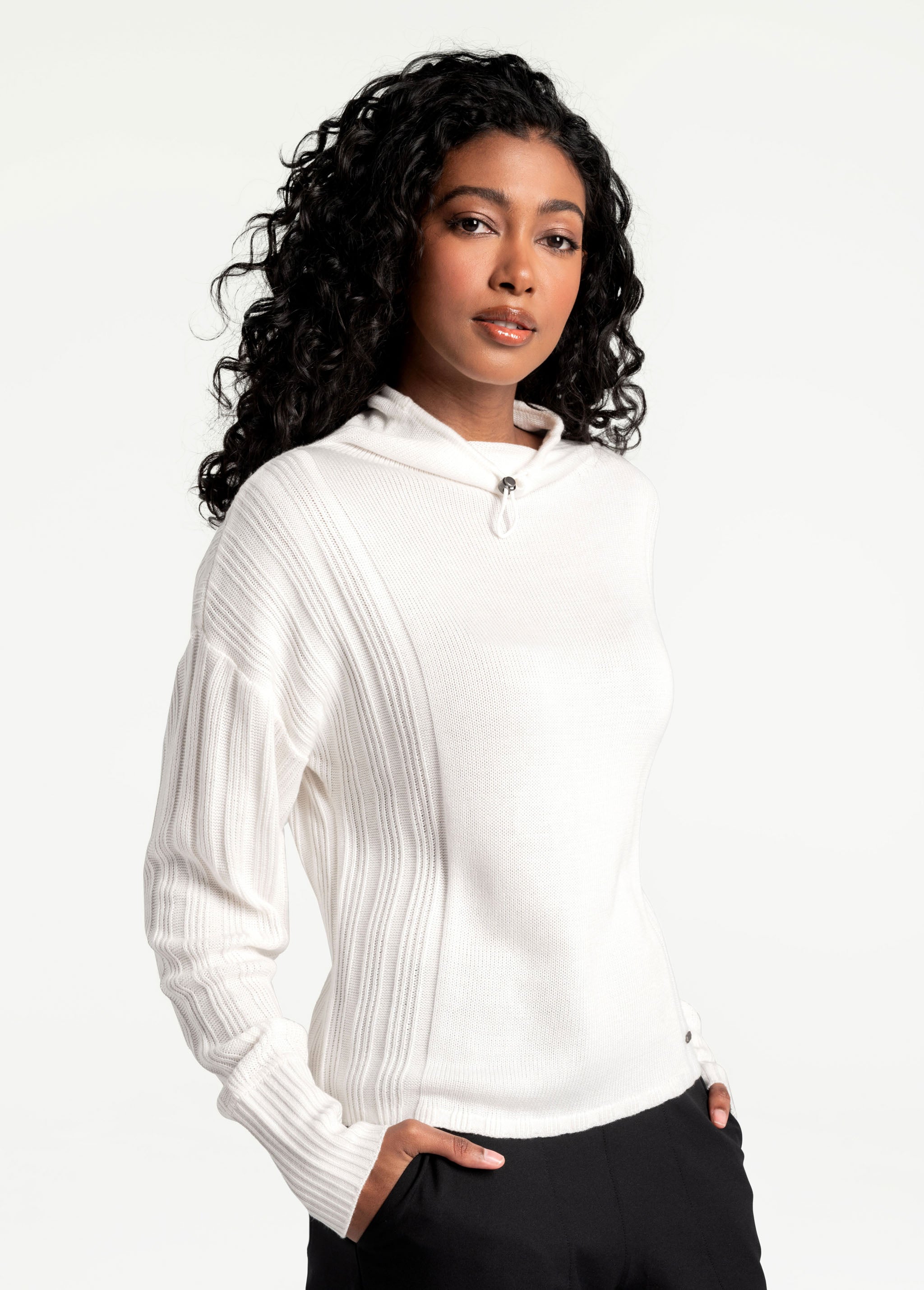Lolë Vanier Funnel-Neck Pullover Sweater in Gardenia cream