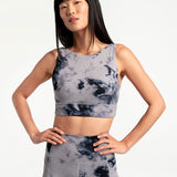 Lolë Step Up Bra in grey watercolour print — this high-support longline sports bra sets you in motion