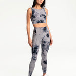 Lolë Step Up Bra in grey watercolour print — this high-support longline sports bra sets you in motion