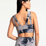 Lolë Step Up Bra in grey watercolour print — this high-support longline sports bra sets you in motion