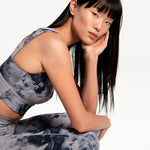 Lolë Step Up Bra in grey watercolour print — this high-support longline sports bra sets you in motion
