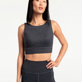 Lolë Step Up Bra in charcoal — this high-support longline sports bra sets you in motion