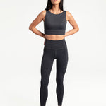 Lolë Step Up Bra in charcoal — this high-support longline sports bra sets you in motion